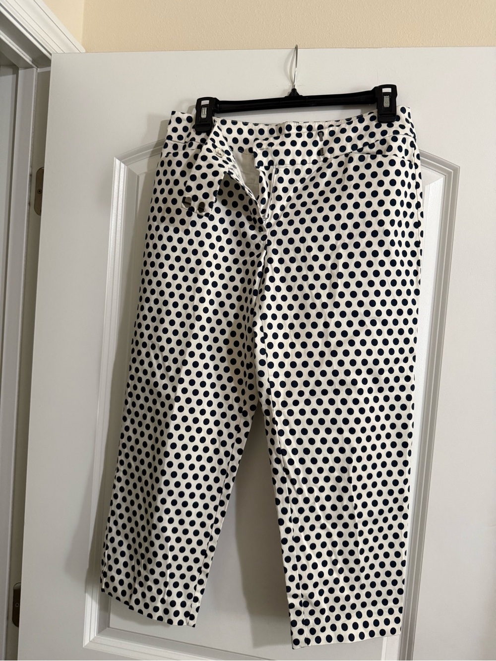 Ann Taylor White Capris with Navy Polka Dots